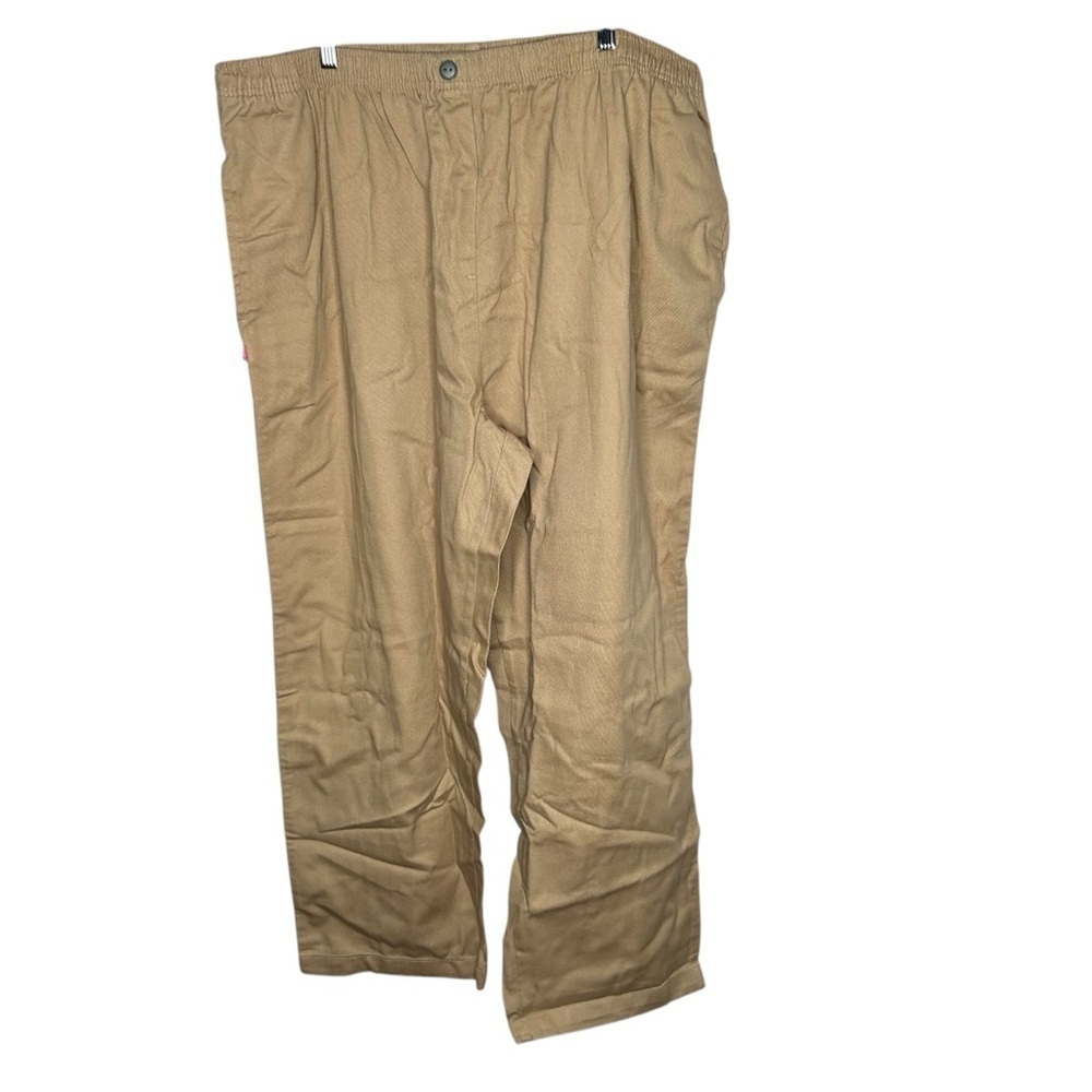 New Woman Within Plus Size Khaki Elastic Waist Classic Fit Pants 28W Pockets